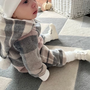 Wool Kid Snowsuit, Plaid Baby Overall, Preemie winter suit, Baby checked Toddler Kids Jumpsuit, Coming Home outfit, Newborn Fall clothes