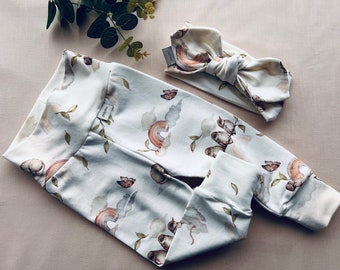 Baby pants matching hat, Preemie Leggings and Headband Set, Infant Girl Clothes, Coming Home  Outfit, Kids Pants, Sweet Baby Shower Outfit