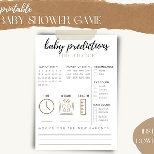 Printable Baby Predictions and Advice, Baby Shower Predictions Game, Instant Download, Modern Minimalist, Baby shower guest book alternative