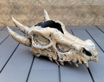 Maceta con forma de cráneo de dragón - Impresa en 3D, sin orificios de goteo, para suculentas