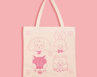 Grumpy Friends Club - Eco Tote Bag - Organic Cotton, Water-Based Pink Ink - Sustainable Carryall