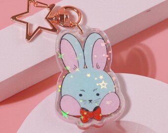 Cute Bunny Keychain - Fufu The Grumpy Bunny Keychain - Holographic Finish Keychain - Kawaii Keychains