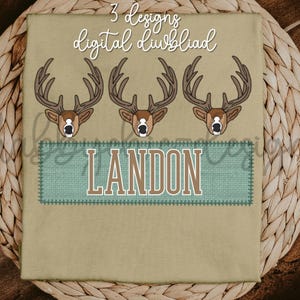 3 designs Deer faux applique with name plate PNG image 300DPI high resolution
