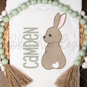 Easter boy and girl bunny faux applique designs with name plate PNG format 300 dpi high resolution