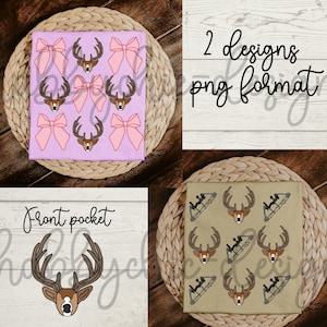 2 designs with front pockets with or without lettering boy and girl hunting png images 300DPI high resolution