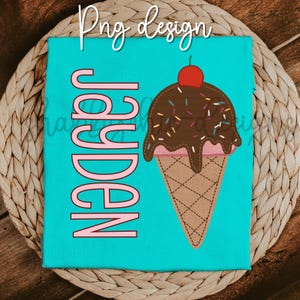 Cute ice cream cone faux applique with name plate PNG 300DPI high resolution