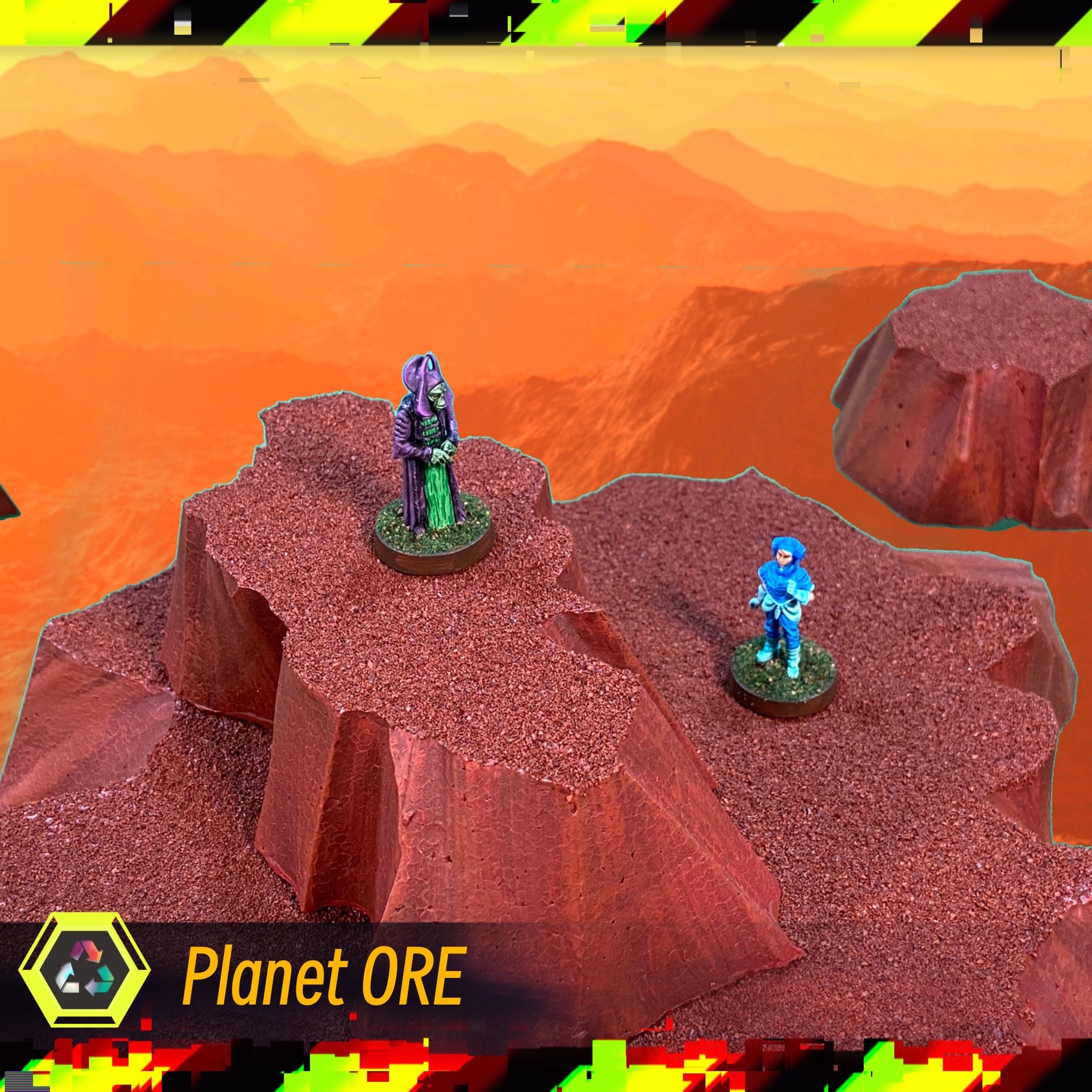 Set Of Red Martian Stackable Modular Terrain For Tabletop Games