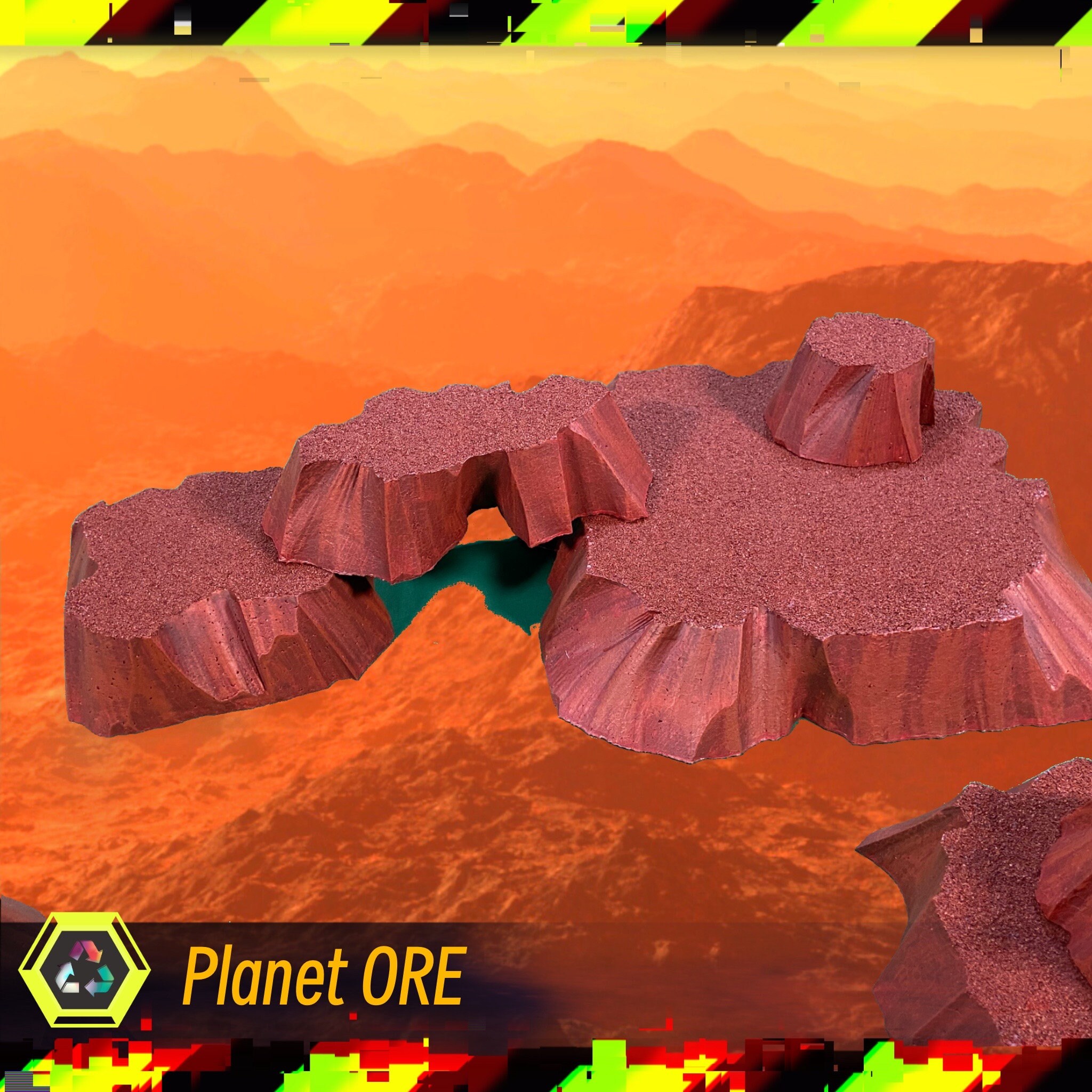 Set Of Red Martian Stackable Modular Terrain For Tabletop Games