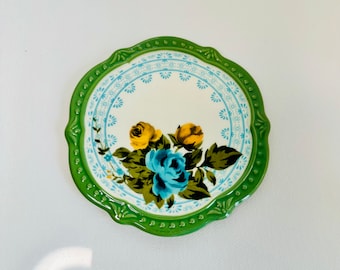 Set of 2 Pioneer Woman Stoneware Coaster Floral 4” Ceramic Rose Shadow Candle Plates