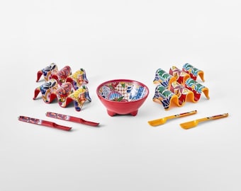 Prepara Taco Fiesta Set for 4, Multicolor Melamine Dishware