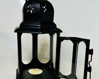 Hanging Metal Lantern flameless Candle Holder With Glass Door Black Antiqued