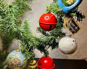 Christmas Ornament Lot (6 pcs) – Includes Enesco 1989 Heart Ornament – Bells, Snowman, Gingerbread House