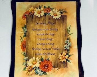 Serenity Prayer Vintage Wood Plaque Flowers Rustic Farm Look