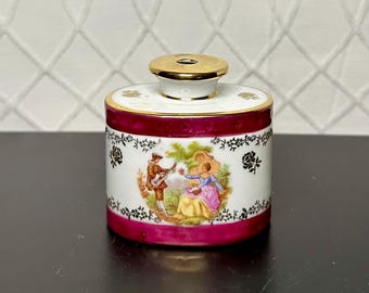 Vintage French Porcelain Perfume Bottle Porcelaine de France 8897 Rococo Lovers Scene Missing Atomizer