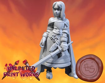 Female Knight Miniature - 28mm / 32mm / 36mm - Ethan Savage Studios - Resin Printed Figure for D&D, TTRPGs, and Board Games