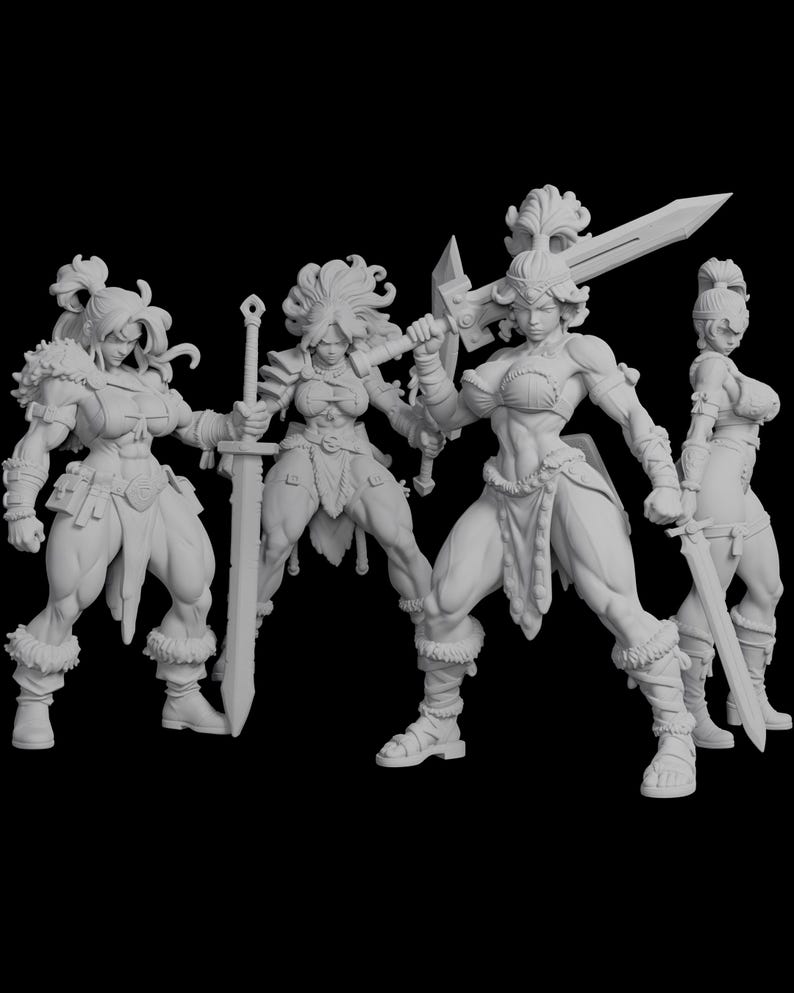 Battle Miniatures Barbarian Queens Miniatures (8 Variations) - Mini Realms - 28mm / 32mm ...
