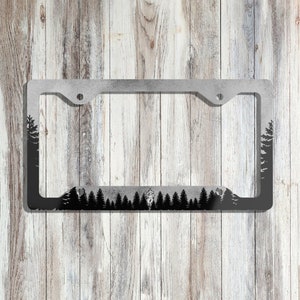 Cool Forest Alien Abduction Metal License Plate Frame | Unique UFO Car Accessories For Him Her | Woods Front Car Frame | Spooky New Car Tag
