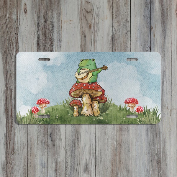 Cute Little Banjo Frog License Plate | Cute Car Accessories | Front Car Plate For Her | Frog Gift | Personal Vanity License Plate