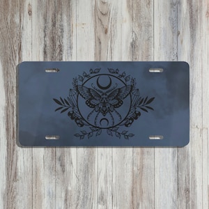 Dark Crescent Moon Moth License Plate | Unique Car Accessories For Her | Front Car Plate Witchy Vibes | Pretty Occult | New Driver Vanity