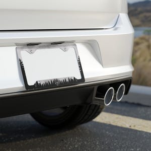 Wandering Bigfoot Forest Woods Metal License Plate Frame | Unique Tree Car Accessories Him Her | Cryptid Hiking Car Front Tag | Nature Lover image 4
