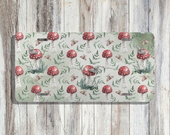 Mushroom Moth Fern Leaf License Plate | Unique Car Accessories For Him Her | Cute Front Car Plate Cottage Style | New Car New Driver Gift