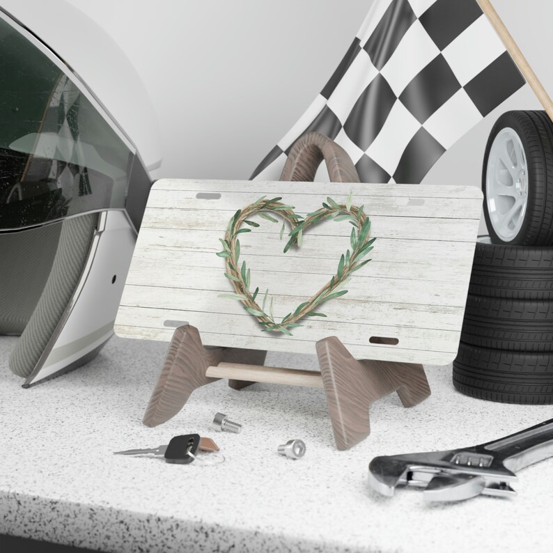 Simple Country Valentines Day Heart Wreath License Plate | Unique Car Accessories For Her | Fun Front Car Plate Love Minimalist | New Gift image 2