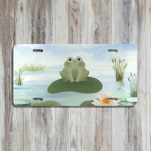 Charming Sad Little Frog License Plate | Unique Car Accessories For Her | Front Car Plate Frog Gift | Lily Pad Pond | New Driver New Car