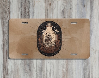 Nautical Ship In A Bottle License Plate | Unique Car Accessories For Him Her | Front License Plate Vehicle Car Tag | Pirate Sea Gift Husband