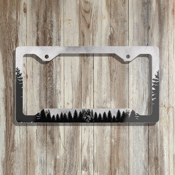 Wandering Bigfoot Forest Woods Metal License Plate Frame | Unique Tree Car Accessories Him Her | Cryptid Hiking Car Front Tag | Nature Lover