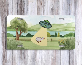 Silly Alien UFO Beam Goose License Plate | Unique Car Accessories Him Her | Cute Front Car Plate Space | New Car New Driver Gift Funny
