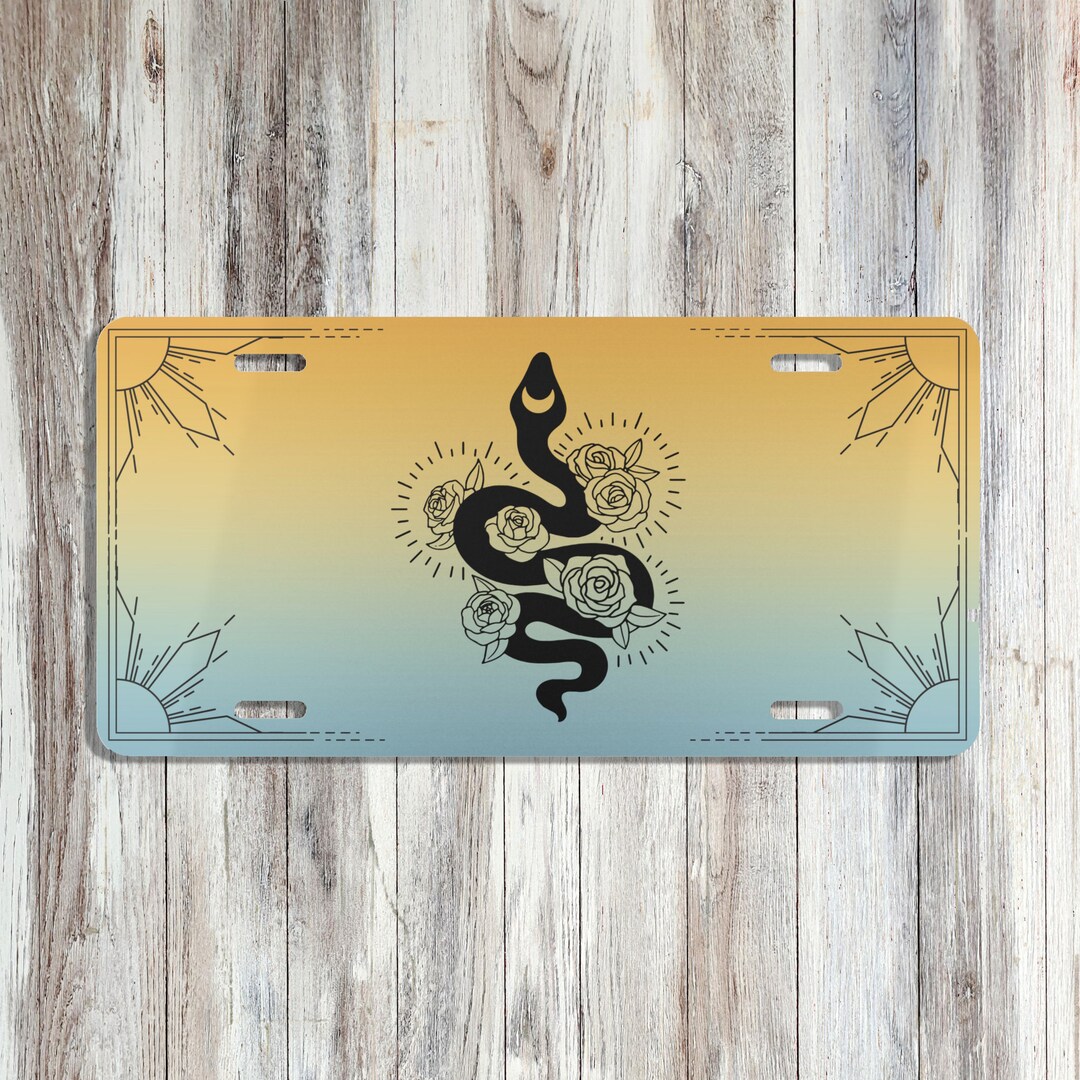 Vintage Style Sunset Floral Moon Snake License Plate Car Accessories