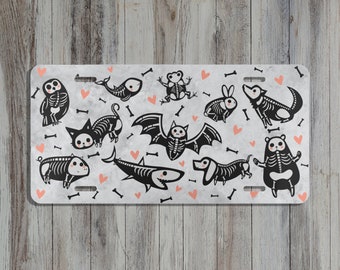 Cutest Little Skeleton Friends License Plate | Spooky Season Car Accessories | Unique Front Car Plate Her | New Gift | Personal Car Tag Trip