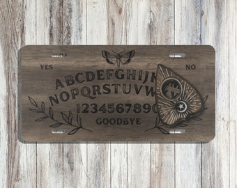Spooky Talking Spirit Board License Plate | Unique Car Accessories For Her | Cool Front Car Plate Gift | Witchy Vibes Wood Design Car Decor
