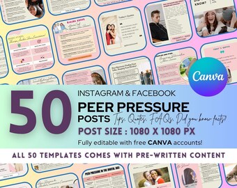 Peer Pressure Instagram Bundle: 50 Editable Canva Templates