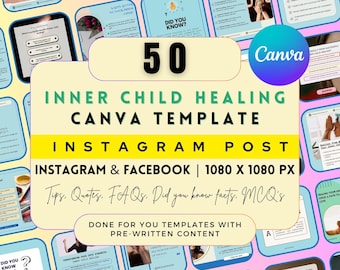 Inner Child Healing Instagram Bundle: 50 Editable Canva Templates (Digital Download)