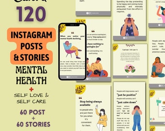 Mental Health Instagram Bundle: Editable Canva IG Post + IG Stories (Digital Download)