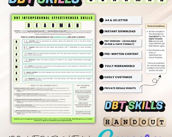 DBT DEARMAN Skill Handout: Editable Canva Template & Printable PDF