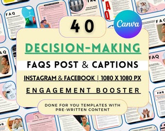 Decision Making FAQs Instagram Bundle: 40 Editable Canva Templates (Digital Download)