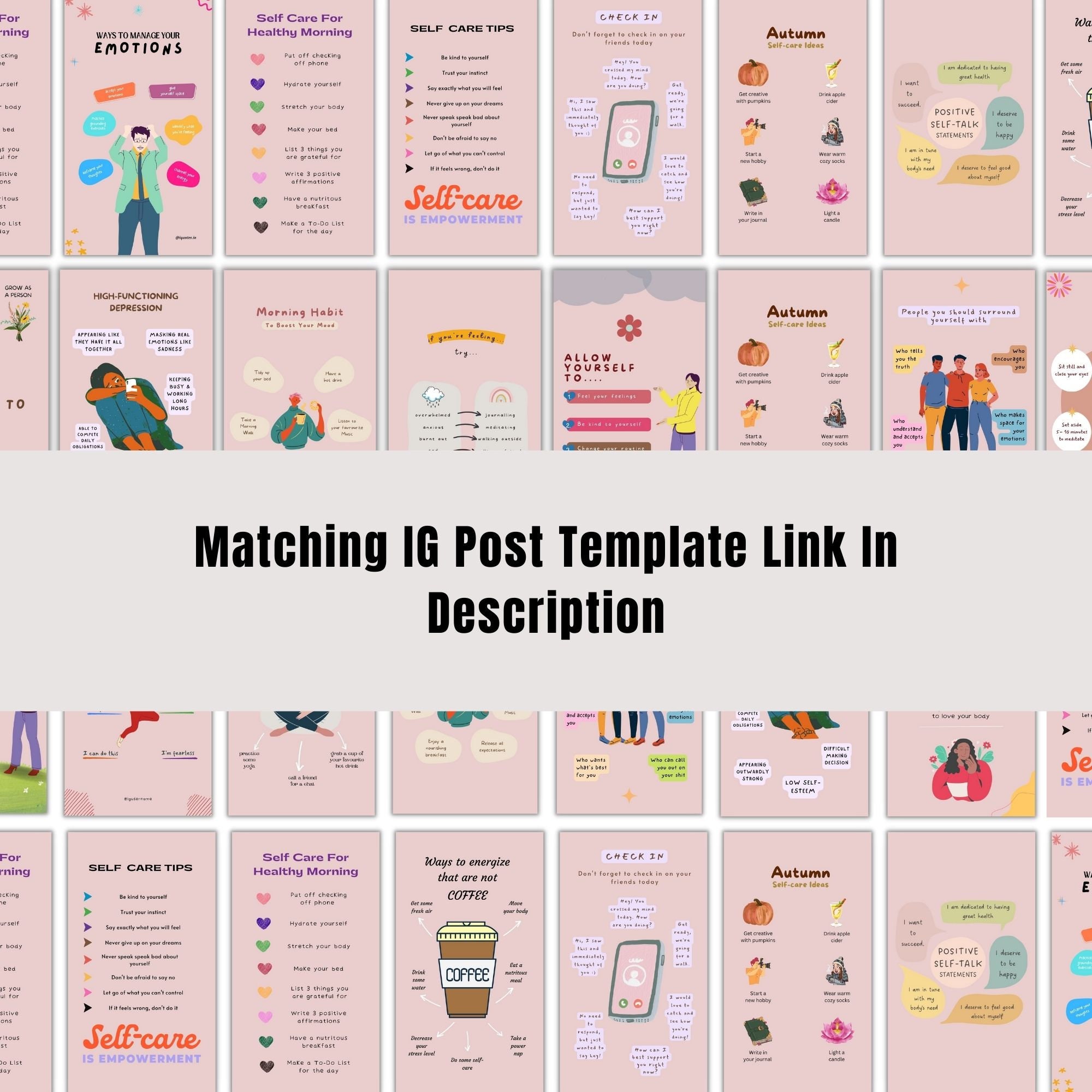 Mental Health and Self Care Instagram Stories Bundle: 50 Editable Canva ...