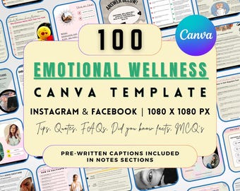 Emotional Wellness Instagram Post: 100 Editable Canva Templates
