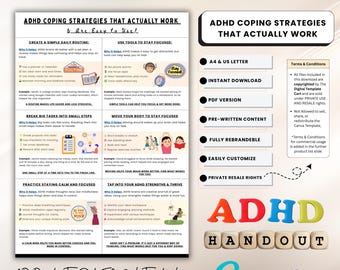 ADHD Coping Strategies Handout: Editable Canva Template + PDF Download (PLR License Included)