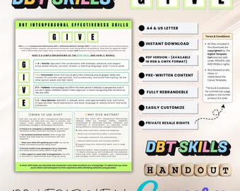 DBT GIVE Skill Handout: Interpersonal Effectiveness, Canva Template (PLR Use, Digital Download)