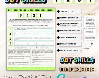 DBT FAST Skills Handout: Therapy Printable & Canva Template (PLR License)