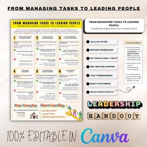 Leadership Handout Canva Template: Team Management & Growth (PLR License, Digital Download A4/US Letter)