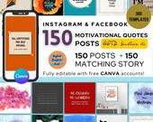 Motivational Quotes Instagram Bundle: 150 IG Post + 150 Insta Story (Editable Canva templates)