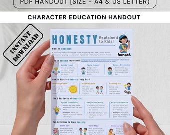 Honesty Handout for Kids & Teens | Character Education Poster | Child Counselling Character Building PDF Worksheets