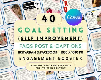 Goal Setting FAQs Instagram Bundle: 40 Editable Canva Templates (Digital Download)