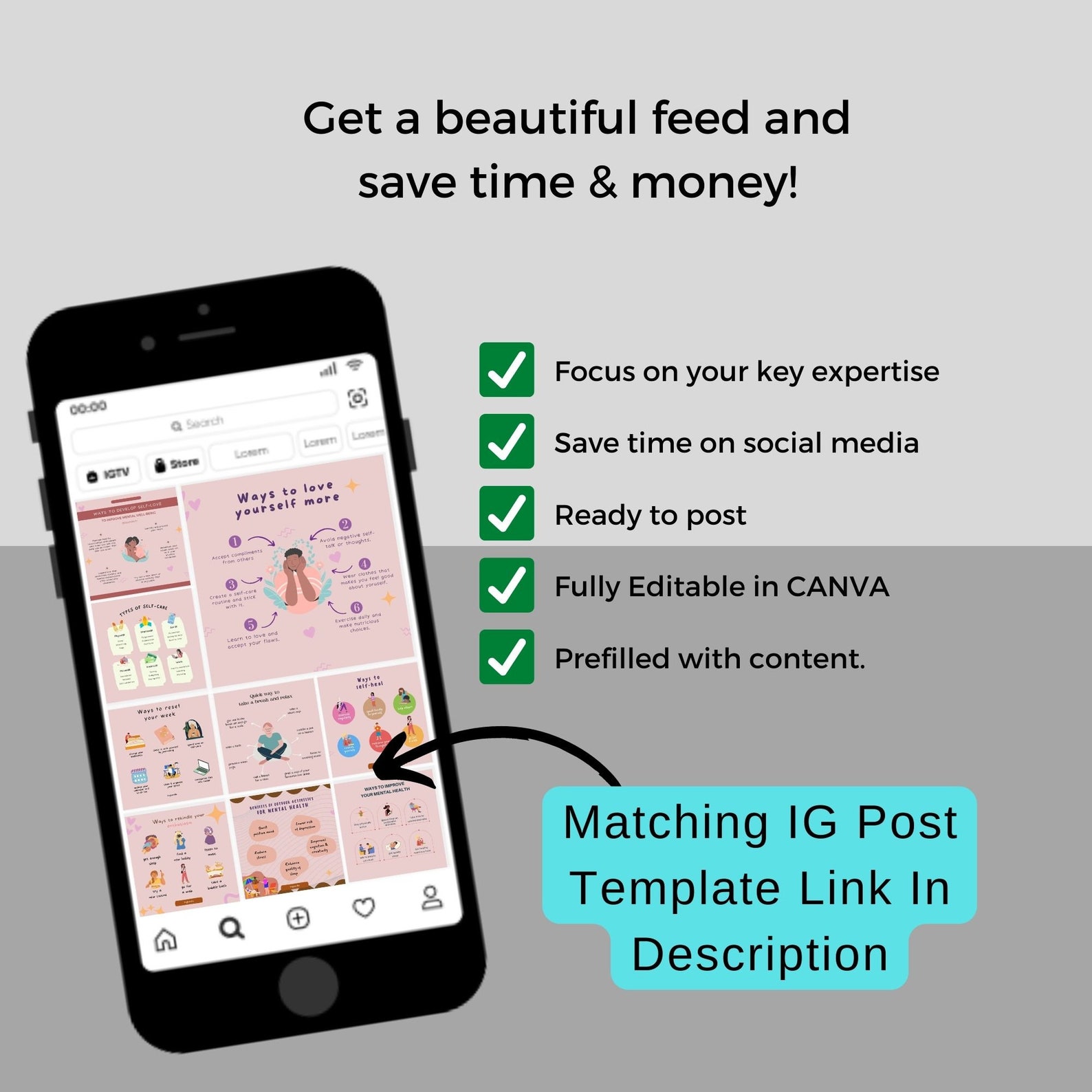 Mental Health and Self Care Instagram Stories Bundle: 50 Editable Canva ...
