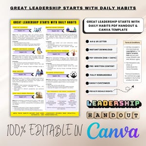Leadership Habits Handout: Canva Template for Coaches (PLR, Digital Download