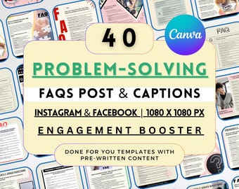 Problem Solving FAQs Instagram Bundle: 40 Editable Canva Templates (Digital Download)